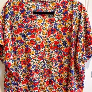 JODIFL Floral Multicolor Boxy Vneck Blouse